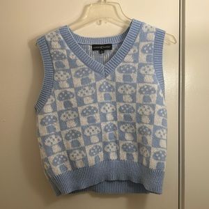 Blue cute top with mushrooms